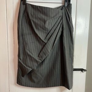 MaxMara Made in Italy Wool Blend Pinstripe Wrap Pencil Skirt - Charcoal Gray